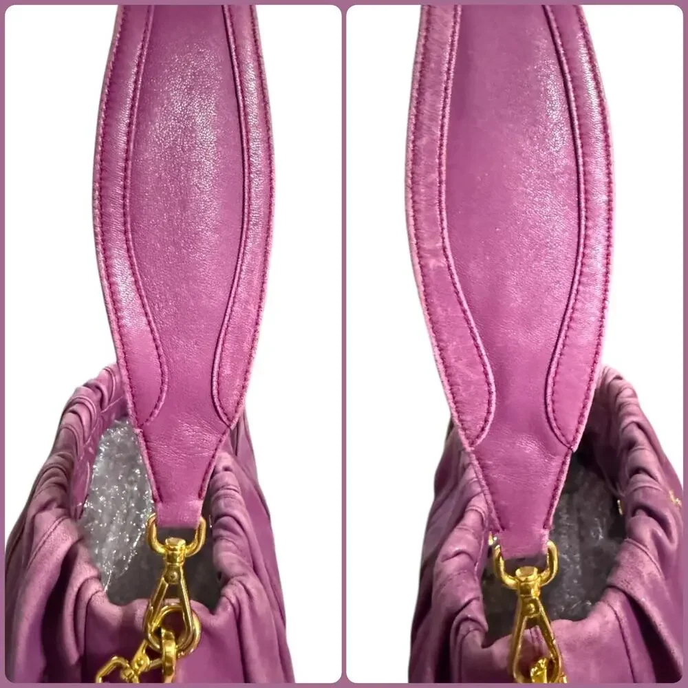Prada Purple Leather Pleated Shoulder Bag Gold Hardware Slouchy‎ Hobo Purse Luxe